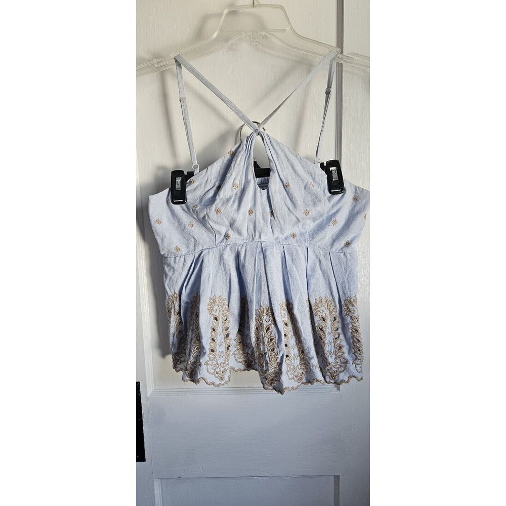 MOULINETTE SOEURS vetements blue metallic thread‎ strappy blue eyelit top Small